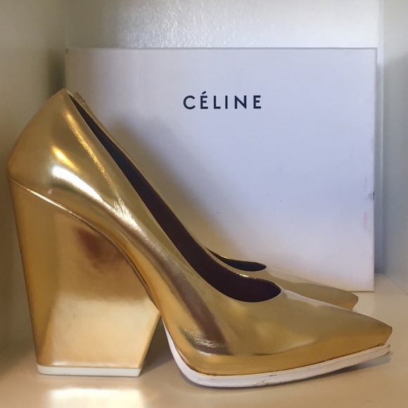 Celine Shoes - Celine F/W 2012 Gold Metallic Chunky Kitten Heels